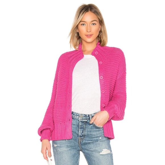 HOUSE OF HARLOW Bright Pink Chunky Knit Reverse Stitch Cardigan Sweater, Size XS - Picture 1 of 11